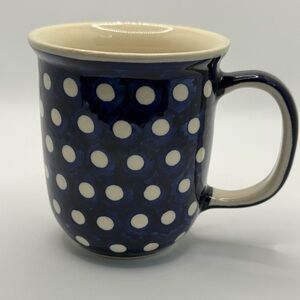 Boleslawiec Polish Pottery Blue White Dot Coffee Cup Mug Ceramic Rare Vintage